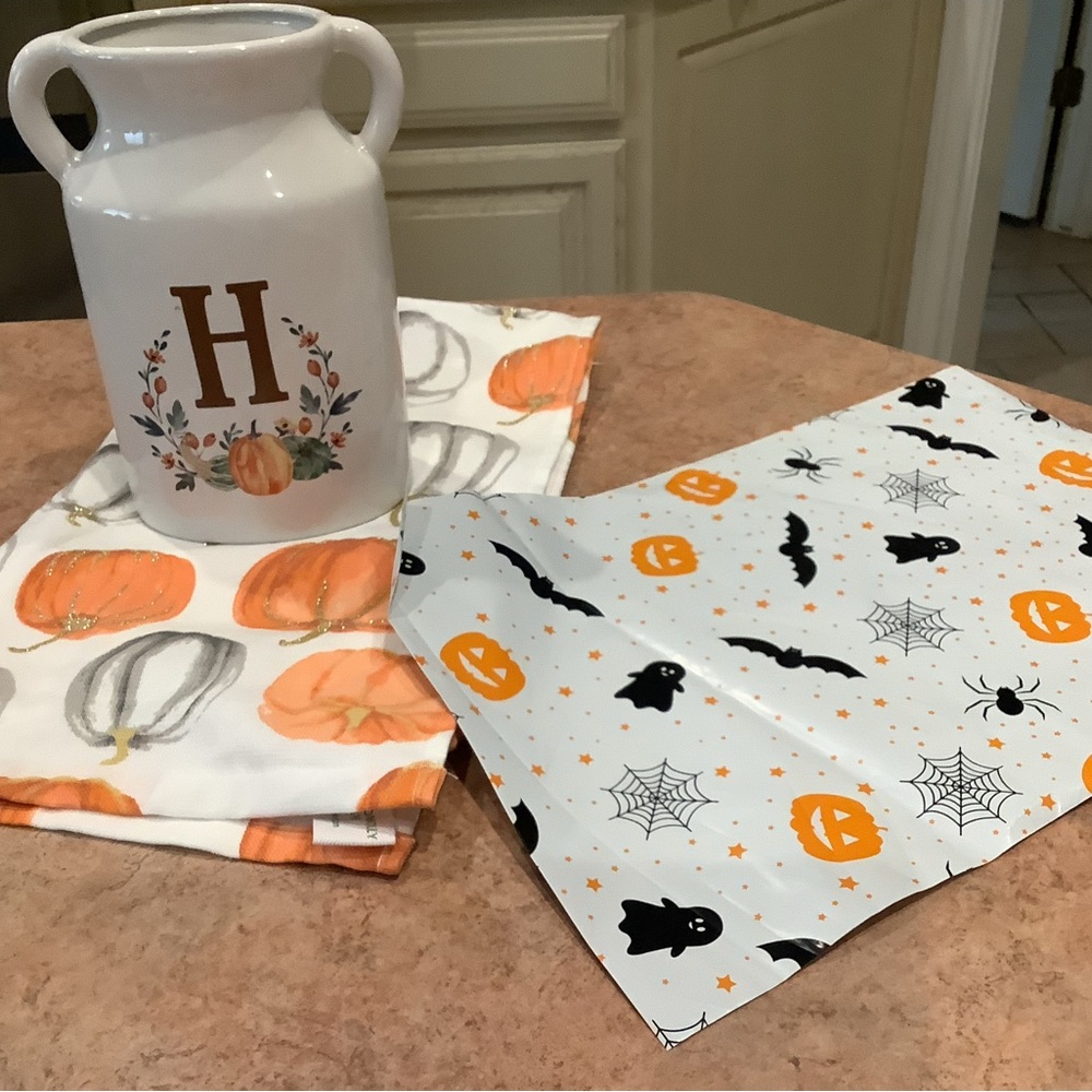 Fall Pumpkin Kitchen Towel Set with Monogram Jar